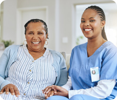 nurse and elder showing their lovely smiles